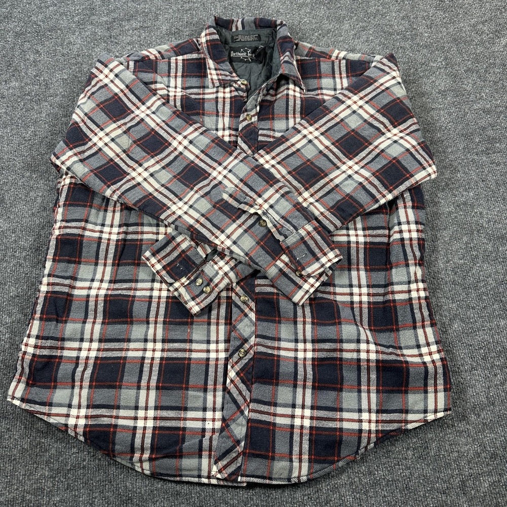 Northwest Territory Jacket Mens XL Gray Plaid Flannel Quilted Lined Button Up